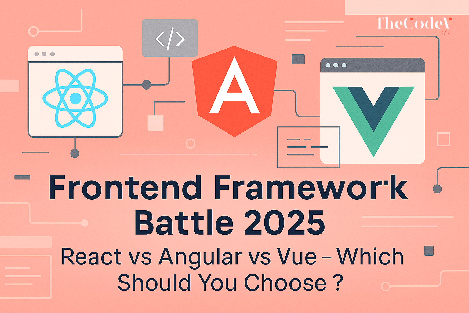 Frontend Framework Battle 2025 comparison between React, Angular, and Vue for performance, scalability, and developer hiring trends