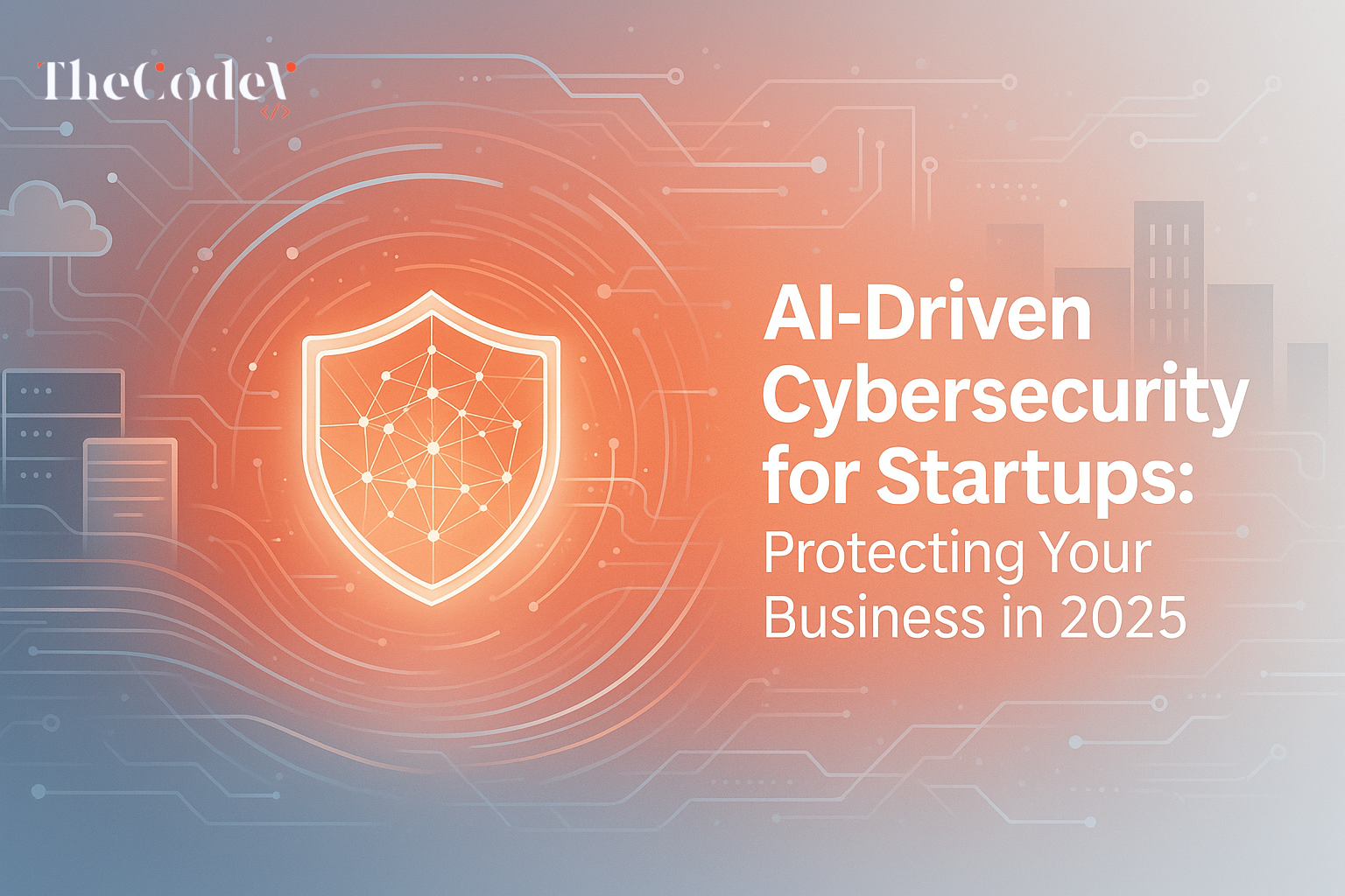 AI cybersecurity illustration showing advanced digital defence systems, data analytics, and machine learning protecting UK startups in 2025